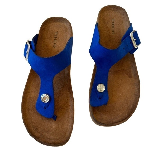 Tihoo Suede Casual Comfort Buckle Thong Sandals Royal Blue Size 6 - Picture 2 of 16